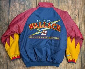 Vtg 90s Chase Authentics Rusty Wallace Miller Lite Puffer Jacket Medium Nascar